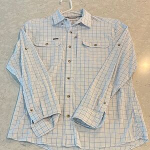 Blue and White Plaid Button-Up Shirt slim fit medium